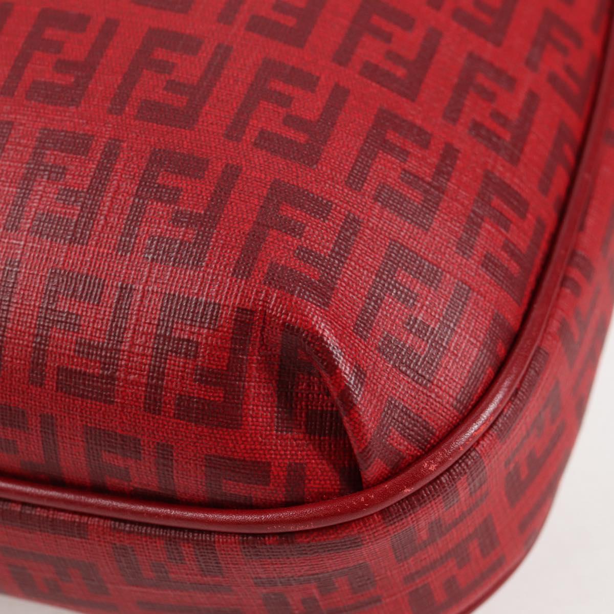 FENDI Zucchino Canvas Shoulder Bag PVC Red Gold Auth 129767V