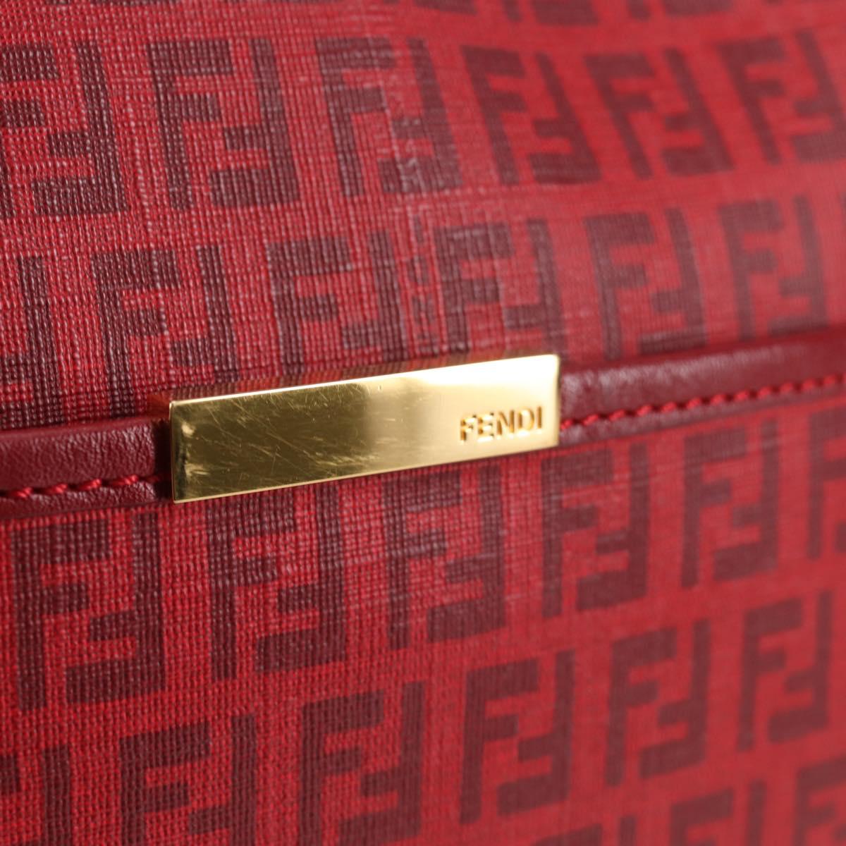 FENDI Zucchino Canvas Shoulder Bag PVC Red Gold Auth 129767V