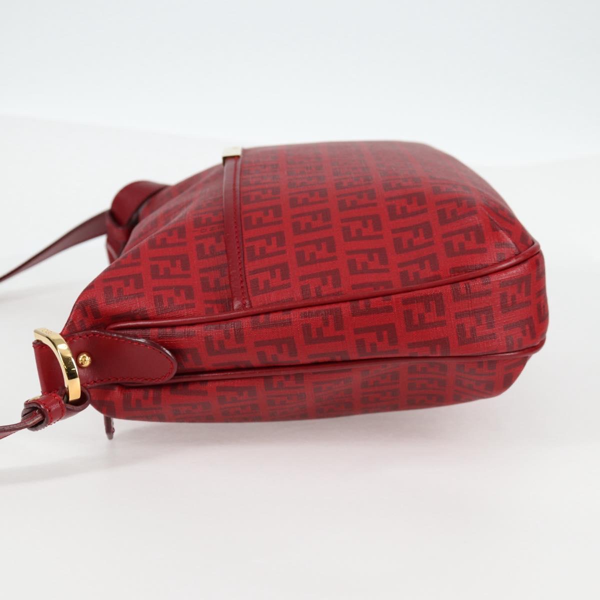 FENDI Zucchino Canvas Shoulder Bag PVC Red Gold Auth 129767V