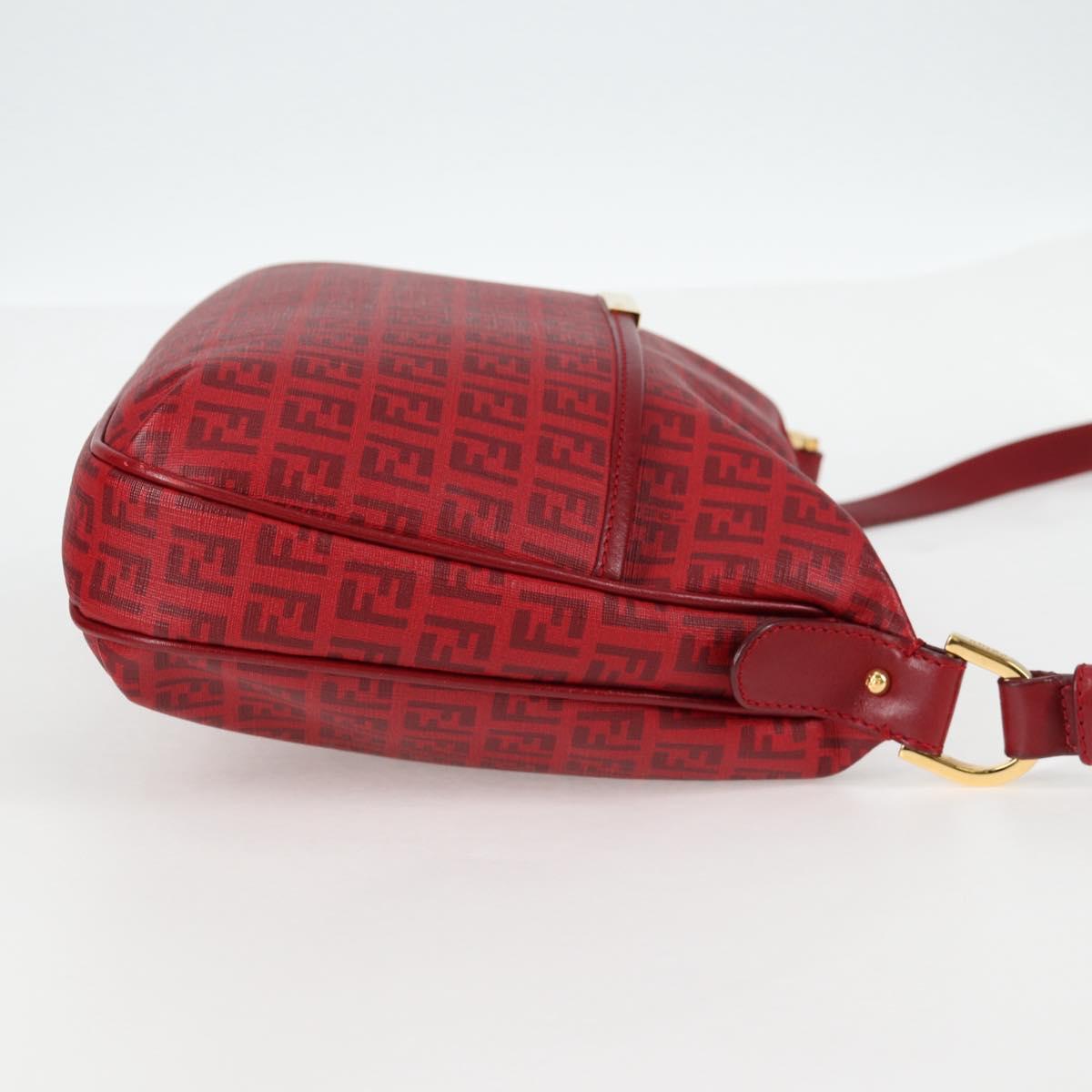 FENDI Zucchino Canvas Shoulder Bag PVC Red Gold Auth 129767V