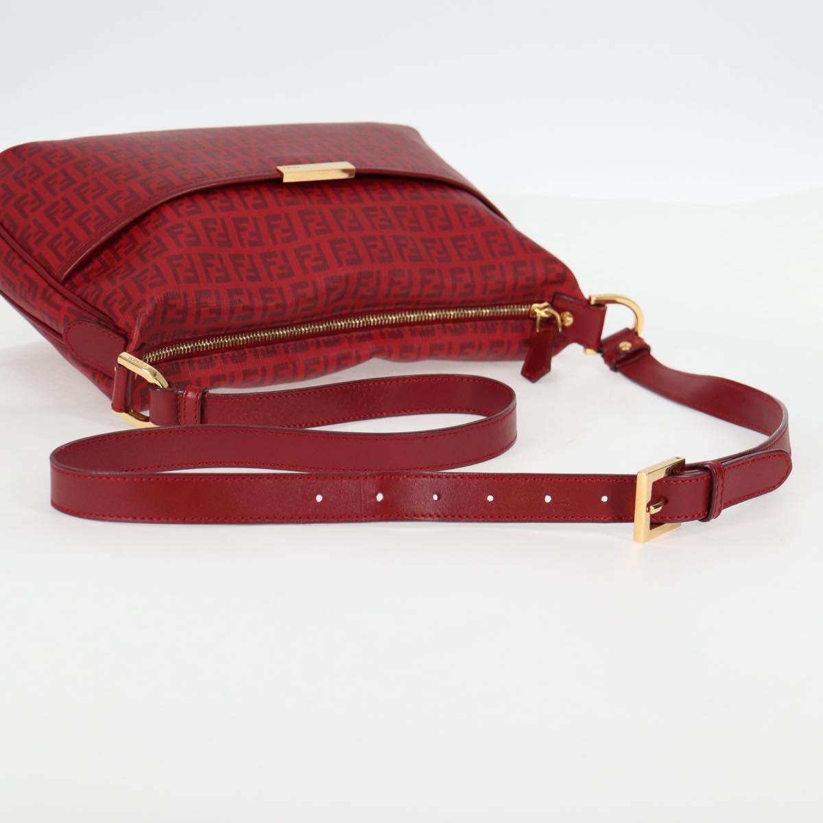 FENDI Zucchino Canvas Shoulder Bag PVC Red Gold Auth 129767V