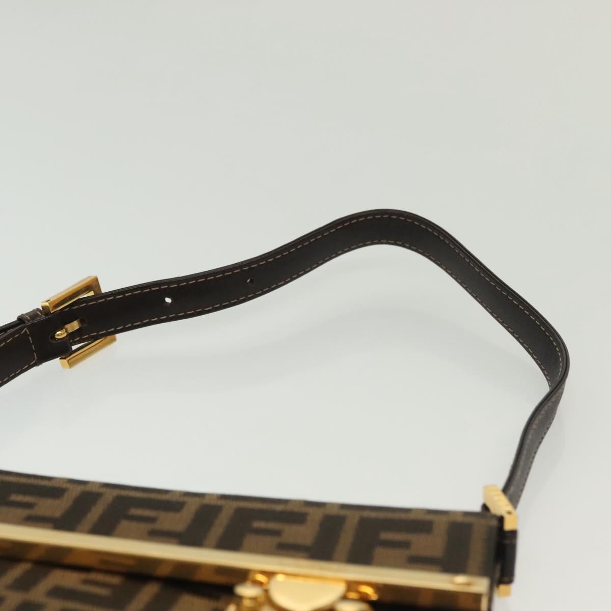 FENDI Zucca Canvas Shoulder Bag Black Brown Auth 129768