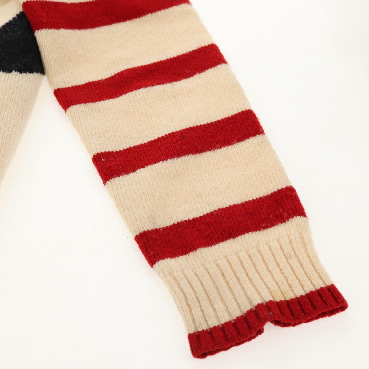 CHANEL Sweater Wool Beige Red black CC Auth 129782M