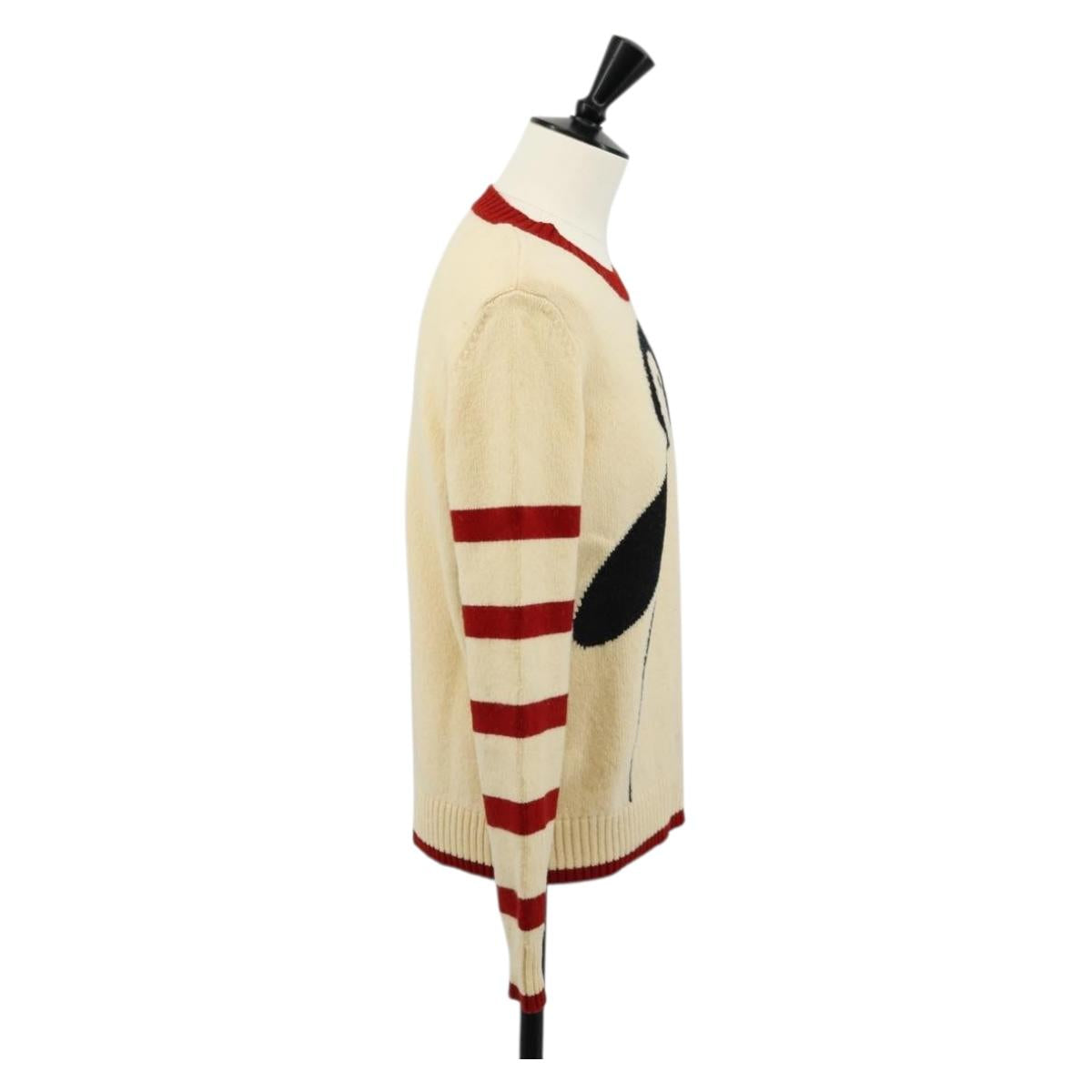 CHANEL Sweater Wool Beige Red black CC Auth 129782M