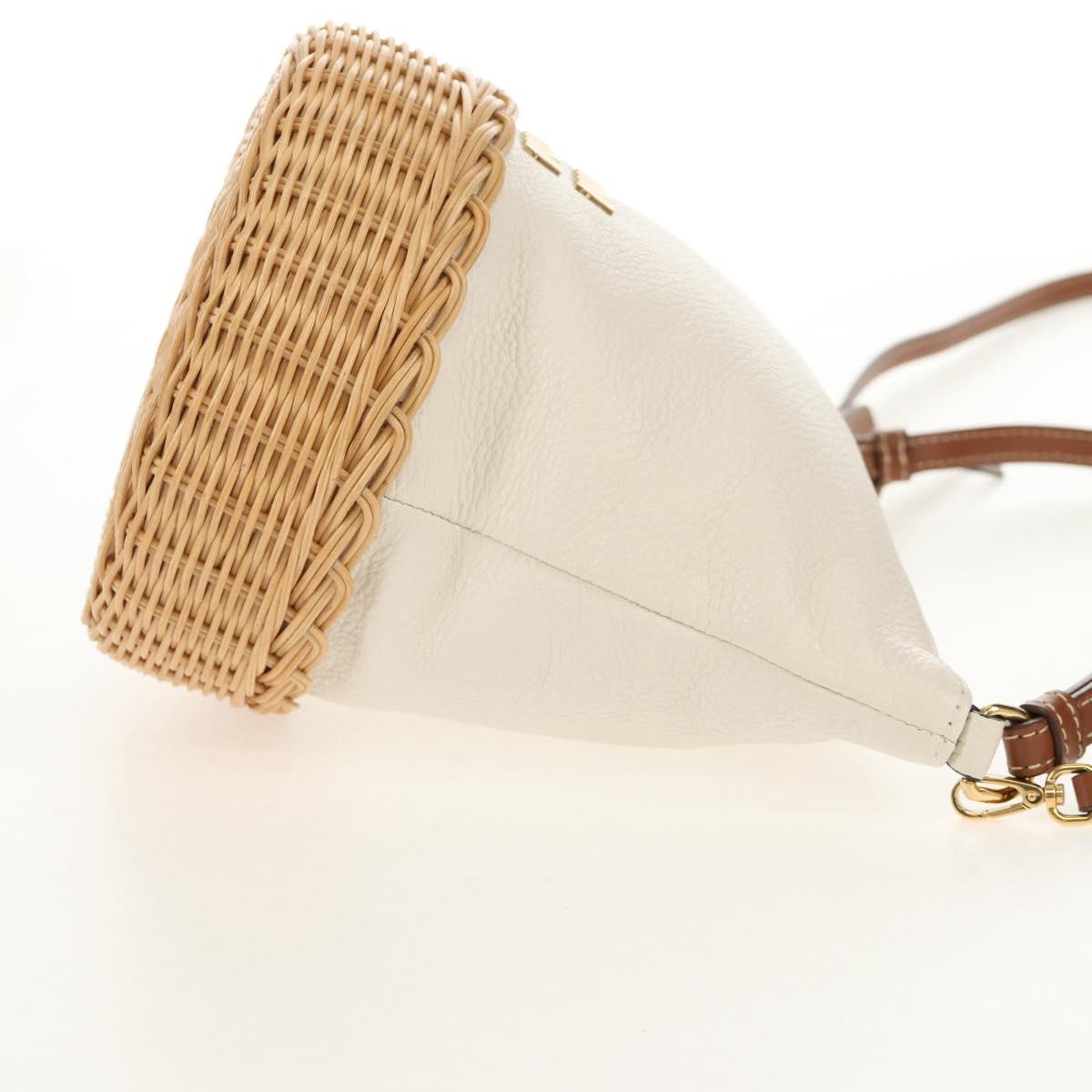 Miu Miu Shoulder Bag Raffia White Gold Auth 129783M