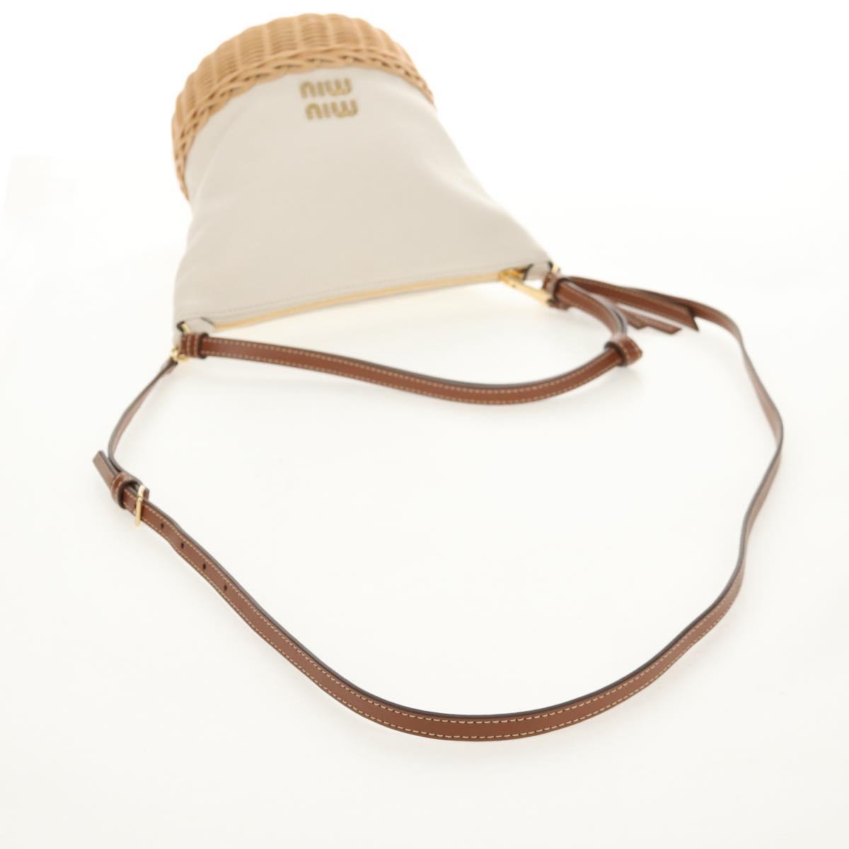 Miu Miu Shoulder Bag Raffia White Gold Auth 129783M