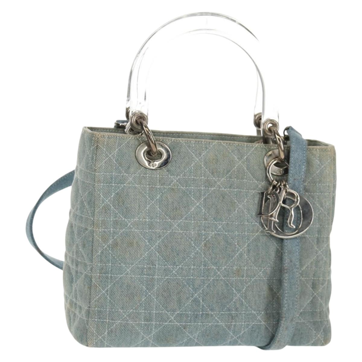 Christian Dior Canage Hand Bag Denim 2way Light Blue Silver Auth 129784V
