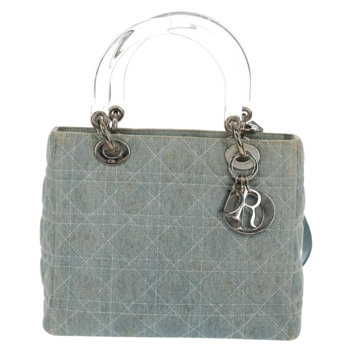 Christian Dior Canage Hand Bag Denim 2way Light Blue Silver Auth 129784V