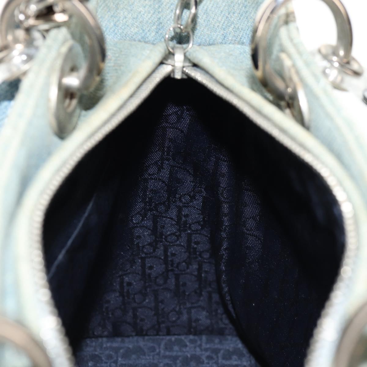 Christian Dior Canage Hand Bag Denim 2way Light Blue Silver Auth 129784V