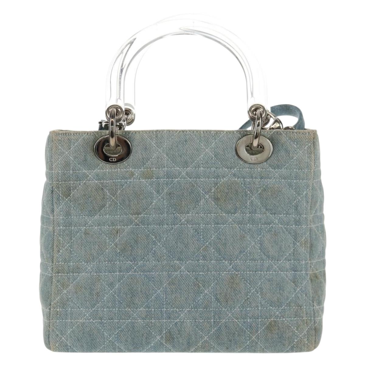 Christian Dior Canage Hand Bag Denim 2way Light Blue Silver Auth 129784V