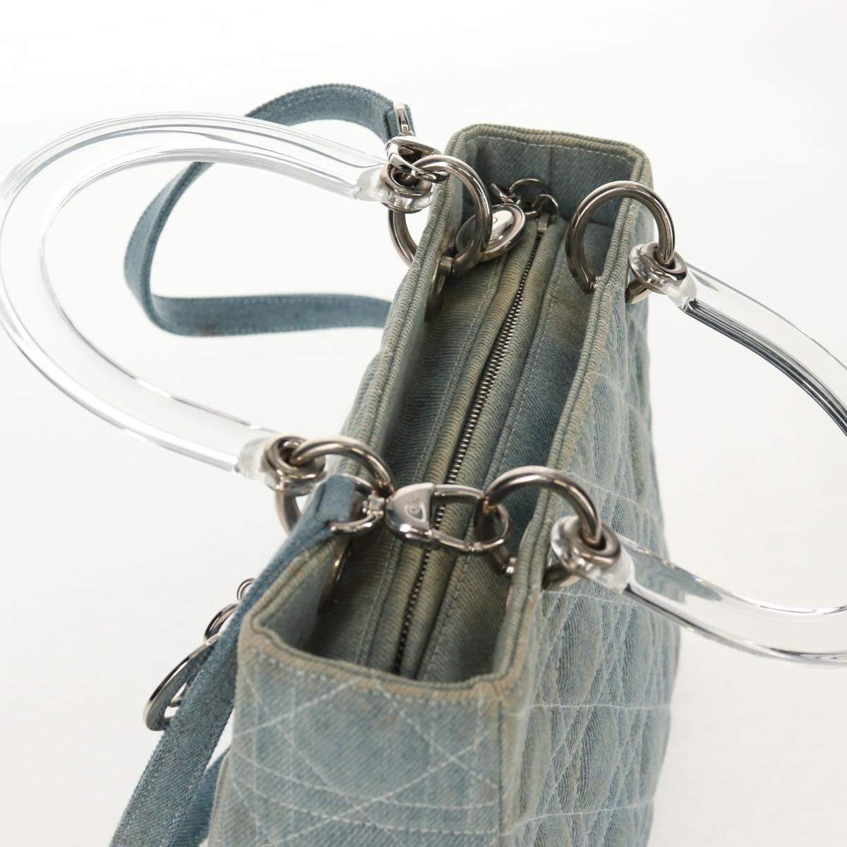 Christian Dior Canage Hand Bag Denim 2way Light Blue Silver Auth 129784V