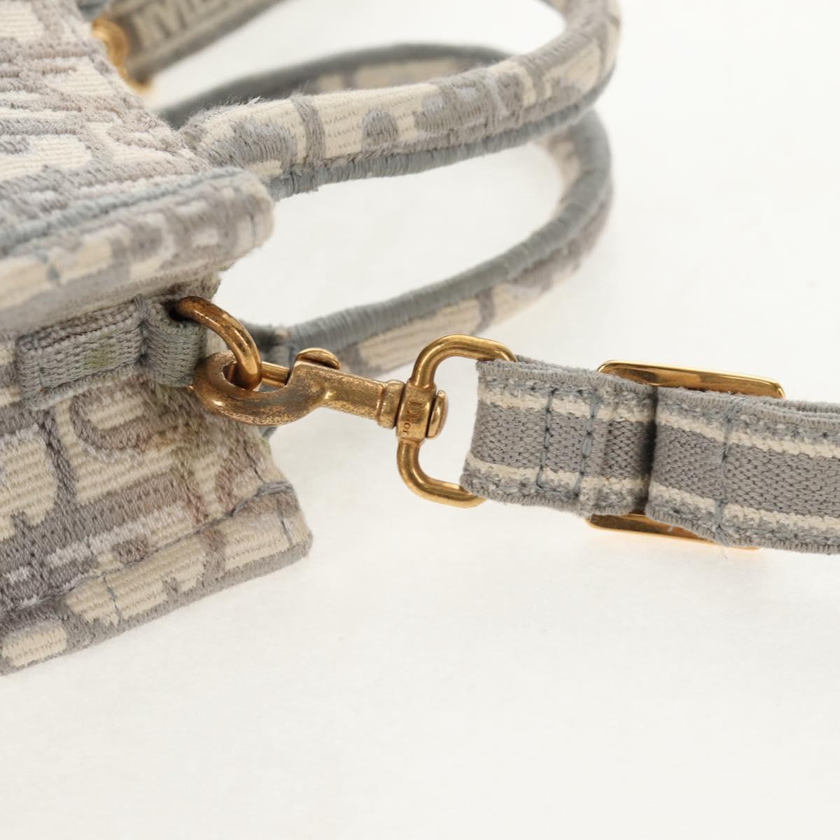 Christian Dior Oblique Book Tote Shoulder Bag Canvas Gray Gold Auth 129785M