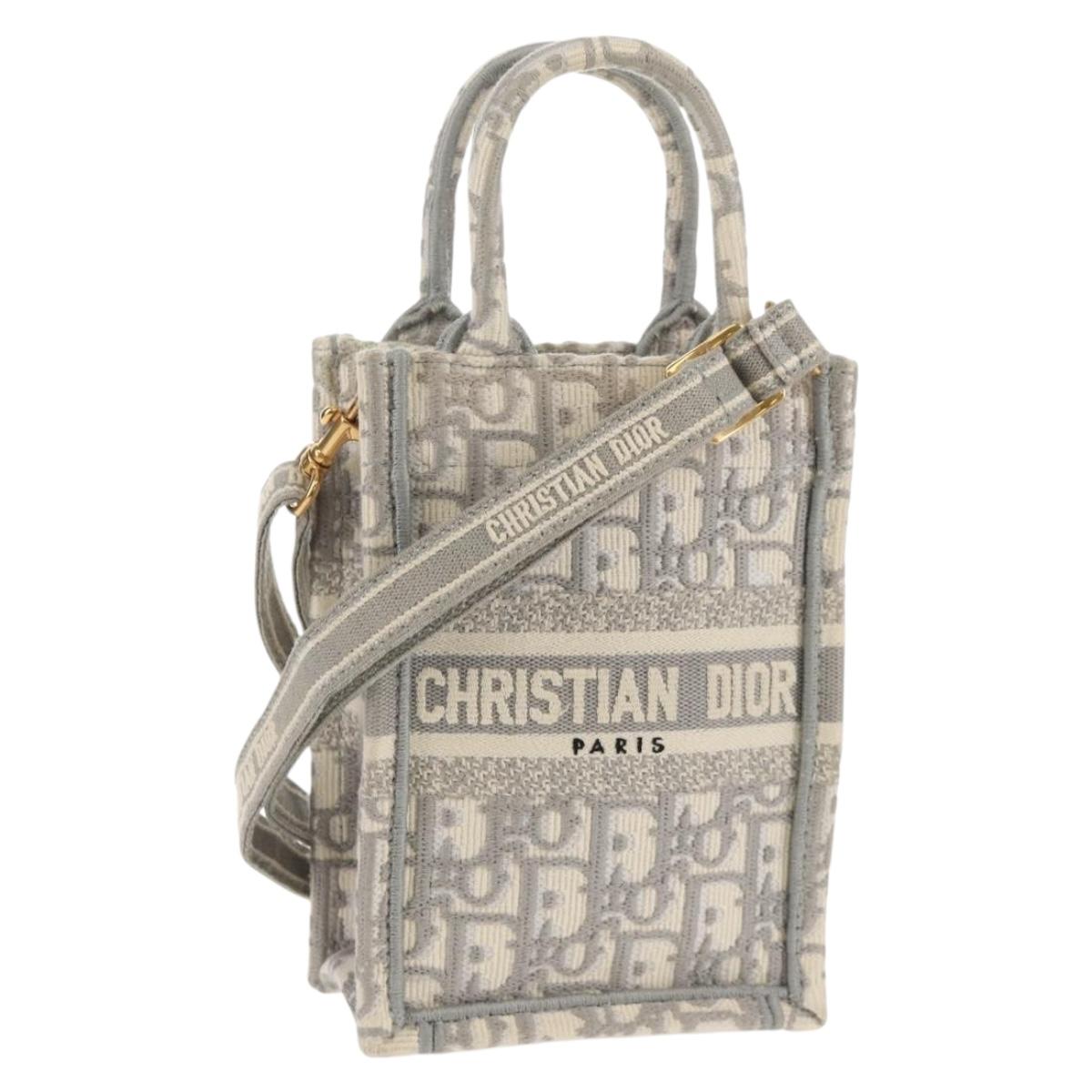Christian Dior Oblique Book Tote Shoulder Bag Canvas Gray Gold Auth 129785M