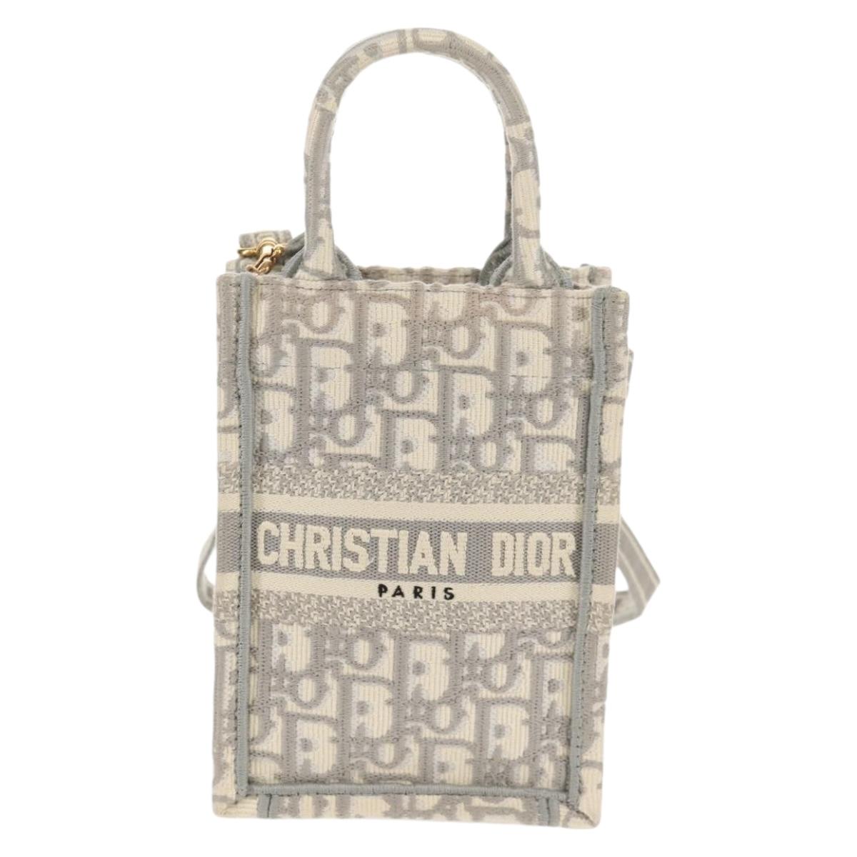 Christian Dior Oblique Book Tote Shoulder Bag Canvas Gray Gold Auth 129785M