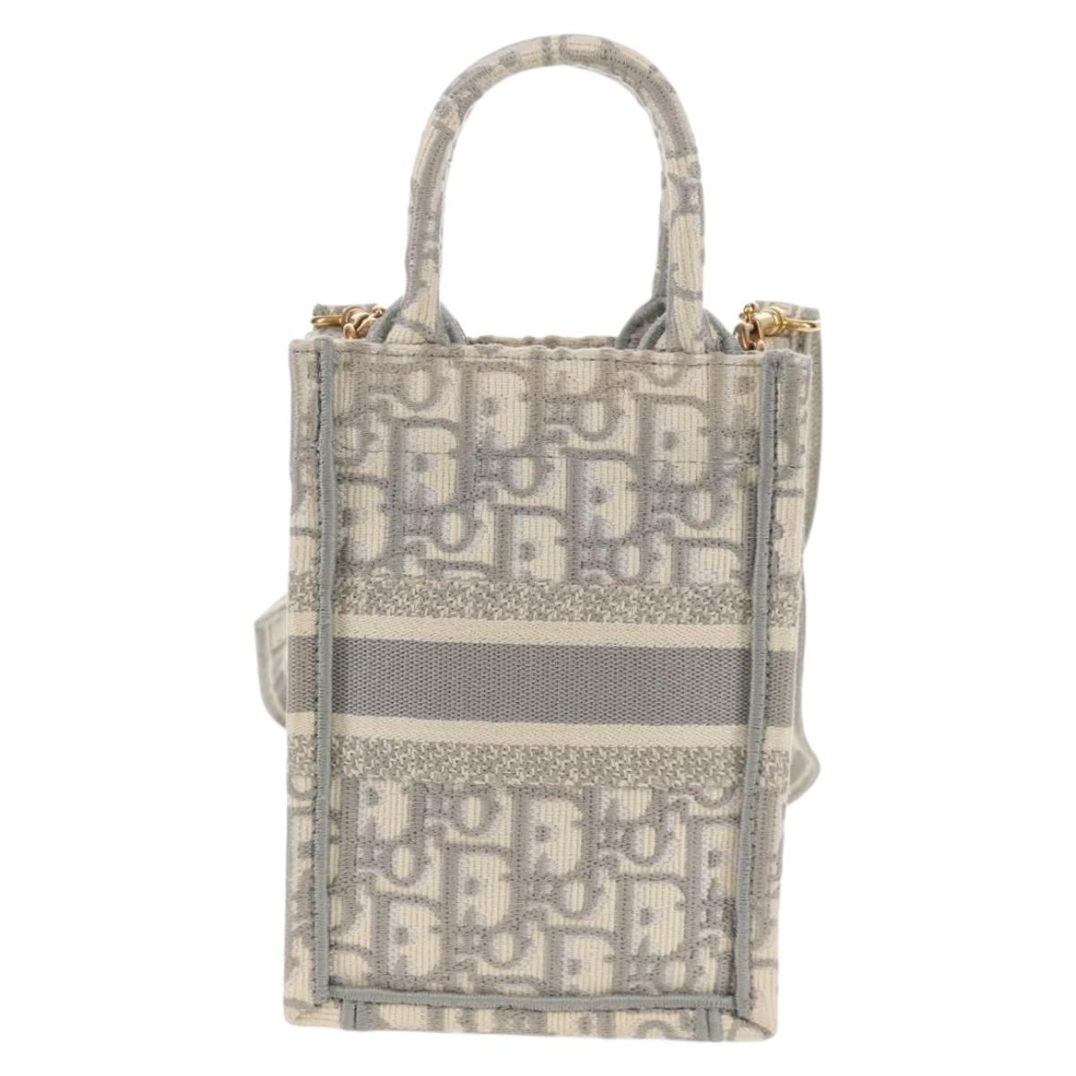 Christian Dior Oblique Book Tote Shoulder Bag Canvas Gray Gold Auth 129785M