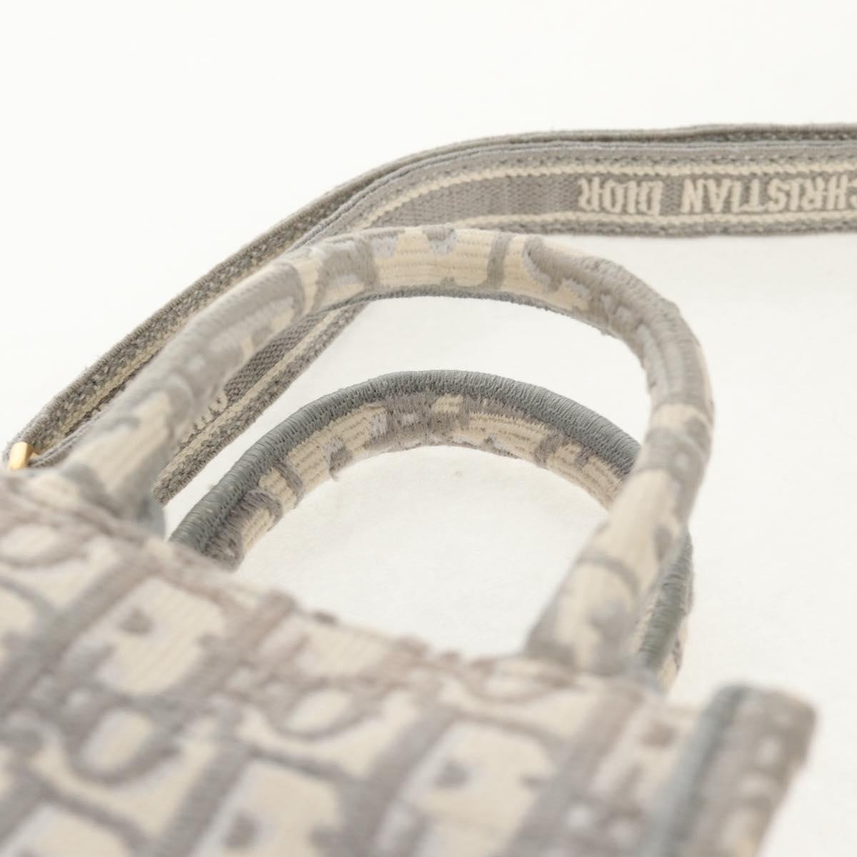 Christian Dior Oblique Book Tote Shoulder Bag Canvas Gray Gold Auth 129785M