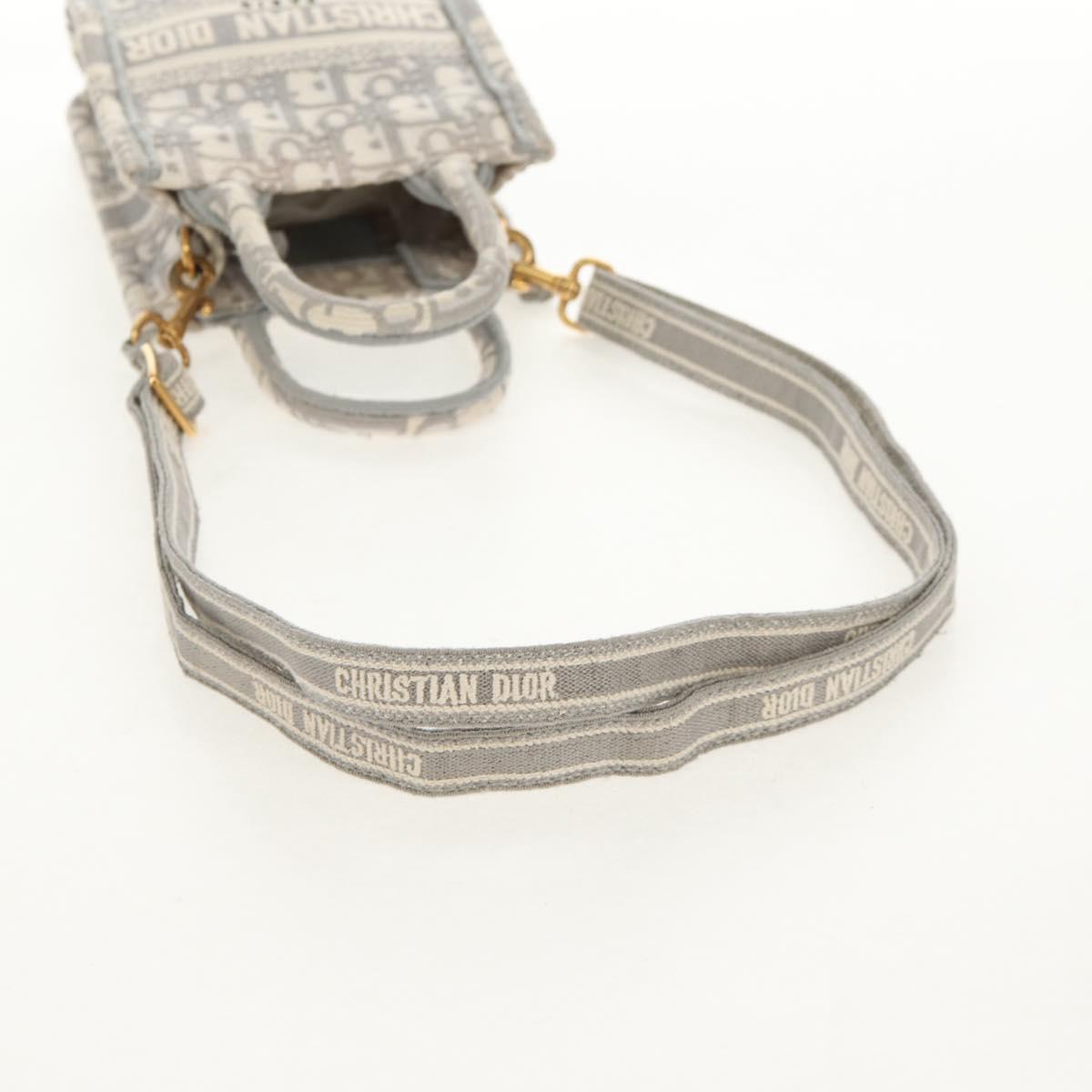 Christian Dior Oblique Book Tote Shoulder Bag Canvas Gray Gold Auth 129785M