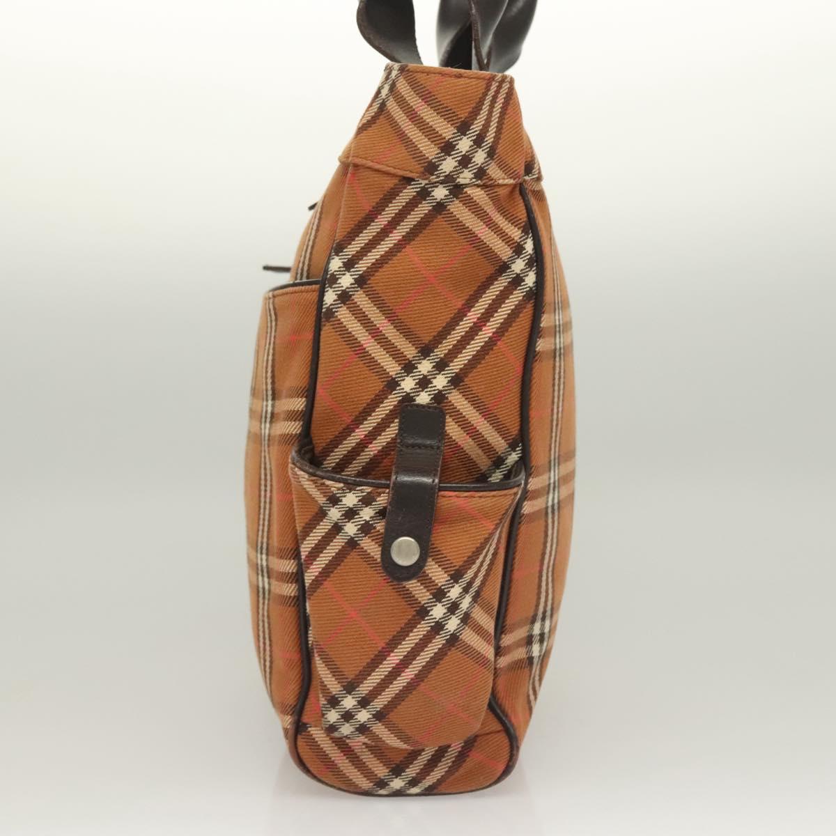 BURBERRY Nova Check Blue Label Tote Bag Canvas Brown Silver Auth 129810