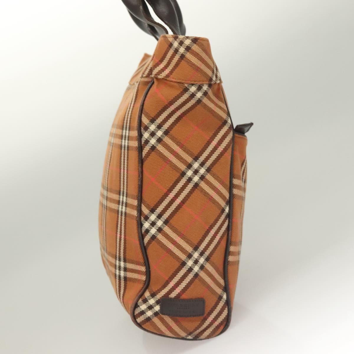 BURBERRY Nova Check Blue Label Tote Bag Canvas Brown Silver Auth 129810