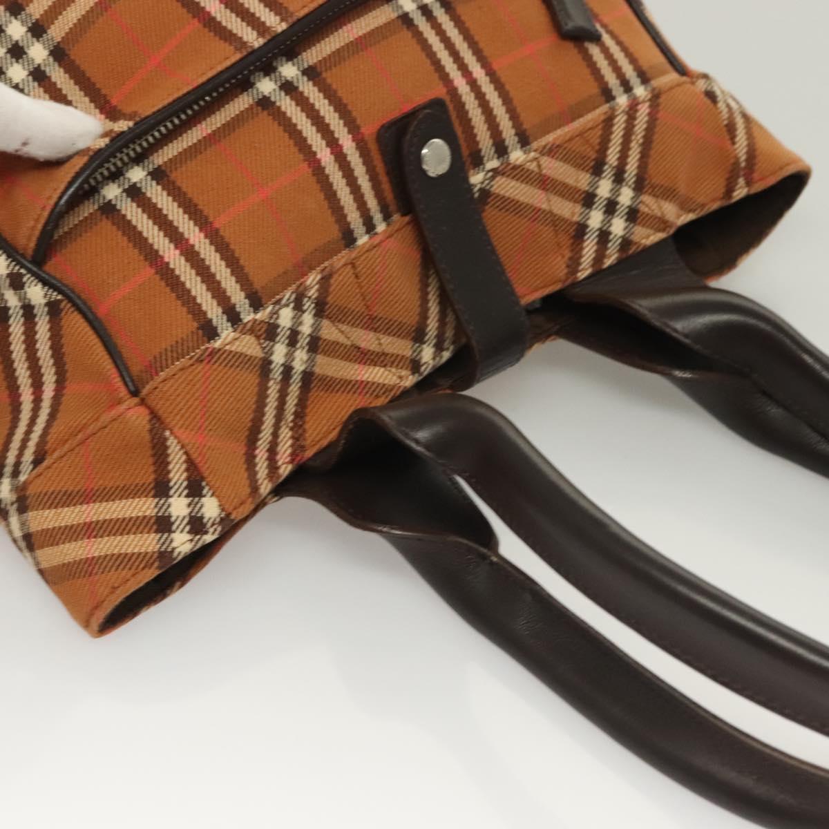 BURBERRY Nova Check Blue Label Tote Bag Canvas Brown Silver Auth 129810