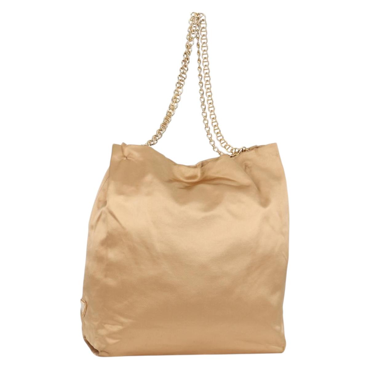 PRADA Chain Tote Bag Satin Gold Auth 129815