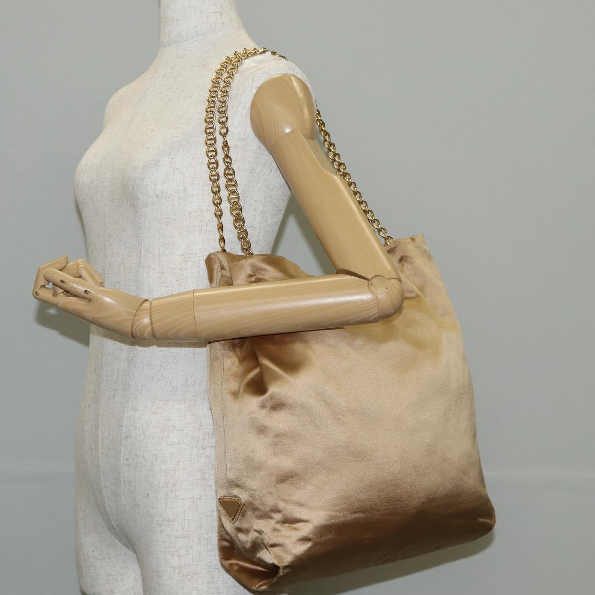 PRADA Chain Tote Bag Satin Gold Auth 129815