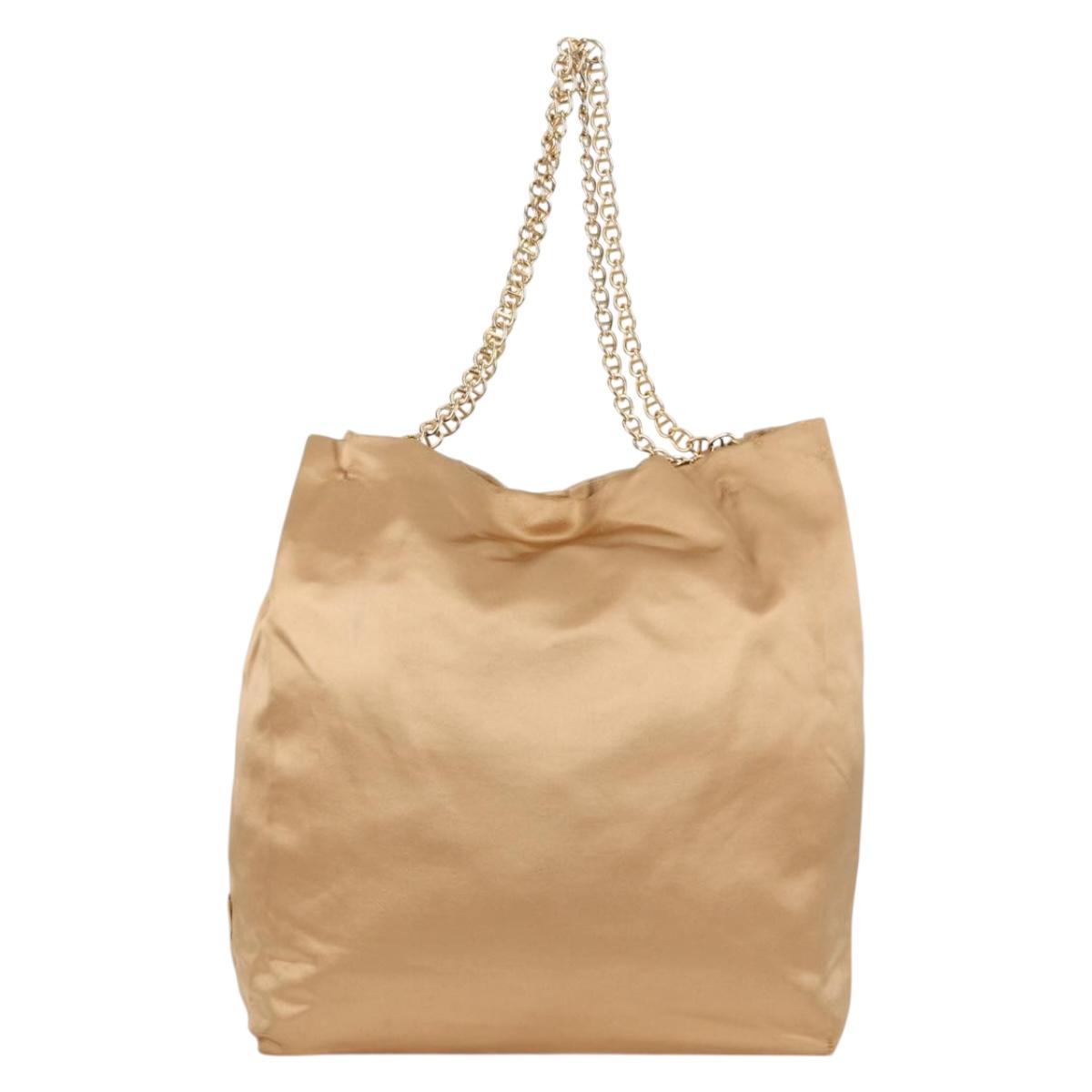 PRADA Chain Tote Bag Satin Gold Auth 129815
