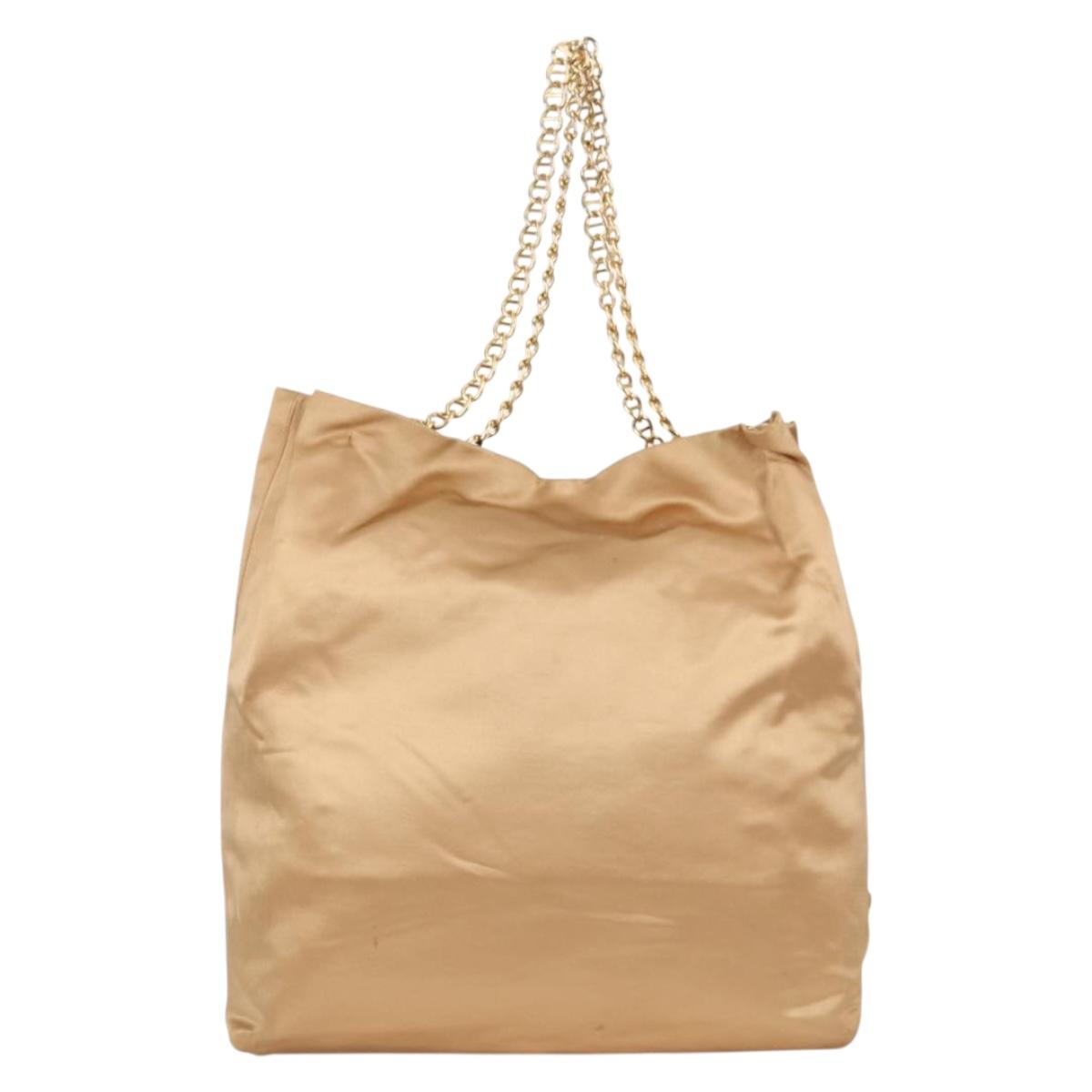 PRADA Chain Tote Bag Satin Gold Auth 129815