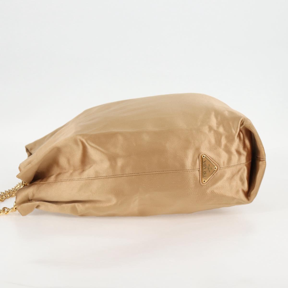 PRADA Chain Tote Bag Satin Gold Auth 129815