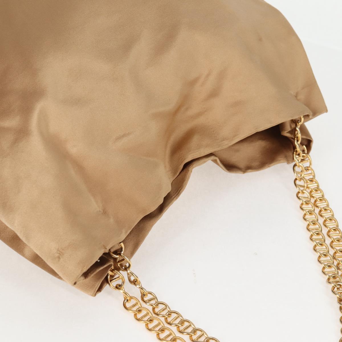 PRADA Chain Tote Bag Satin Gold Auth 129815