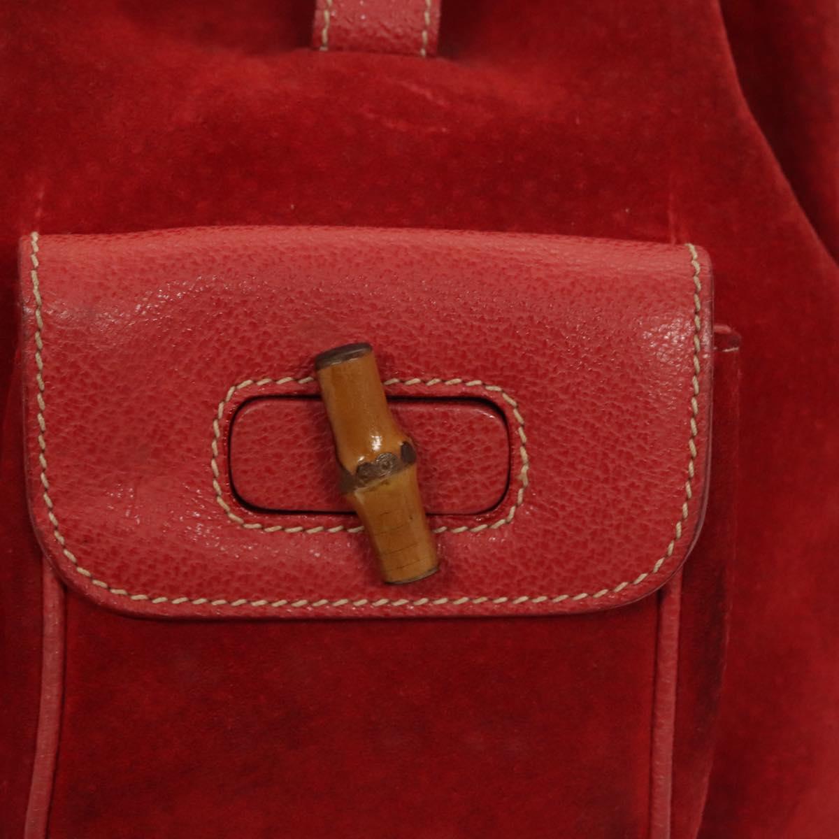 GUCCI Bamboo Backpack Suede Leather Red Gold 003 1956 0030 Auth 129916