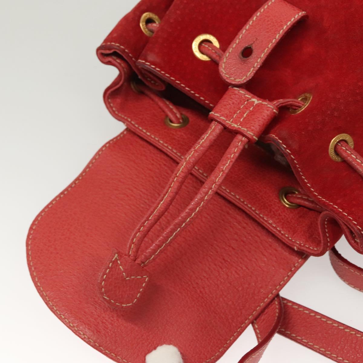 GUCCI Bamboo Backpack Suede Leather Red Gold 003 1956 0030 Auth 129916