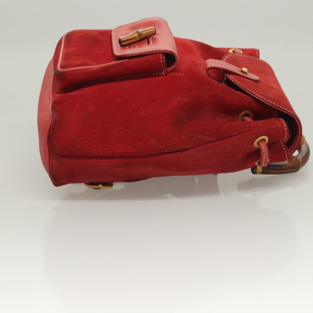 GUCCI Bamboo Backpack Suede Leather Red Gold 003 1956 0030 Auth 129916