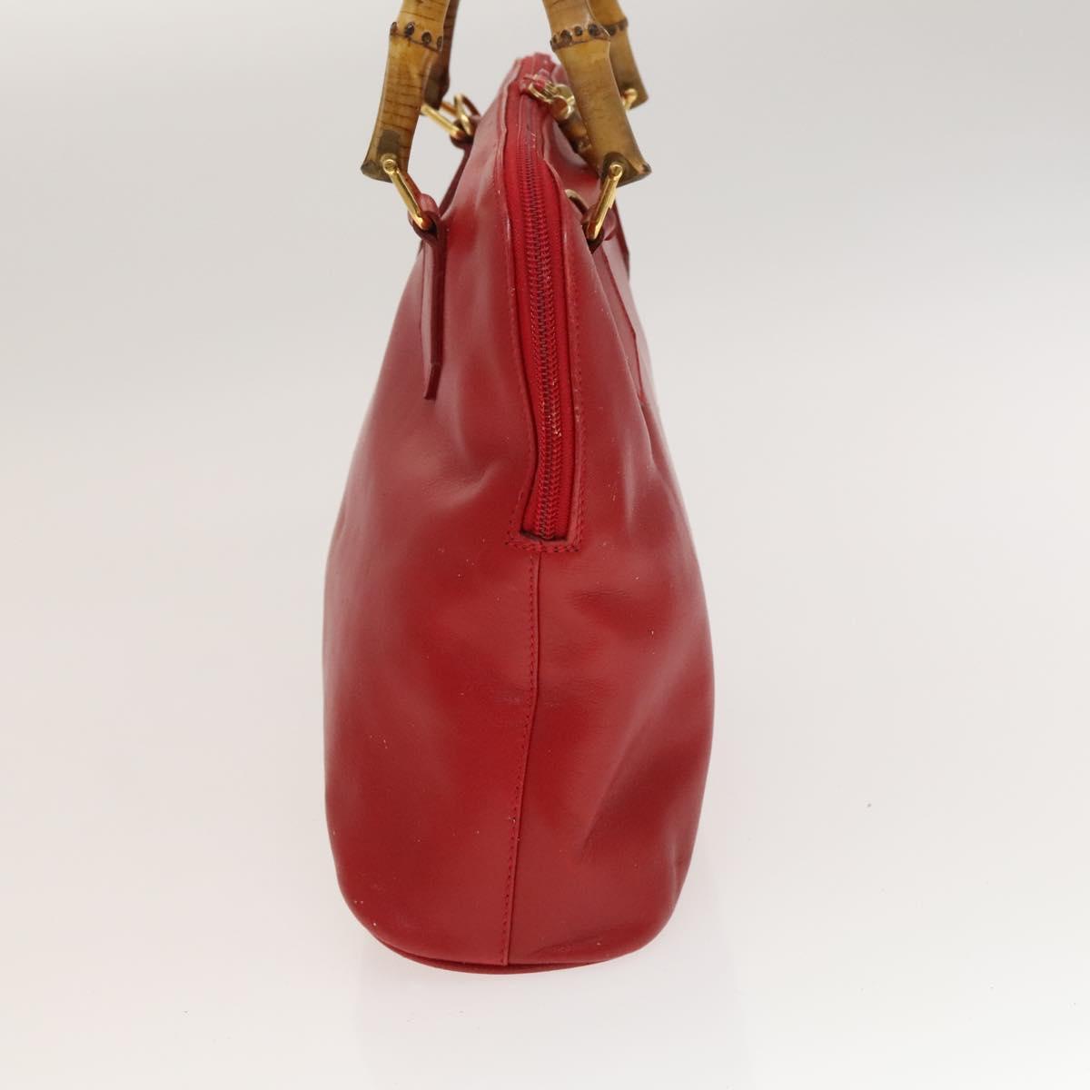 GUCCI Bamboo Hand Bag Leather Red Gold 000 2214 0289 Auth 129921