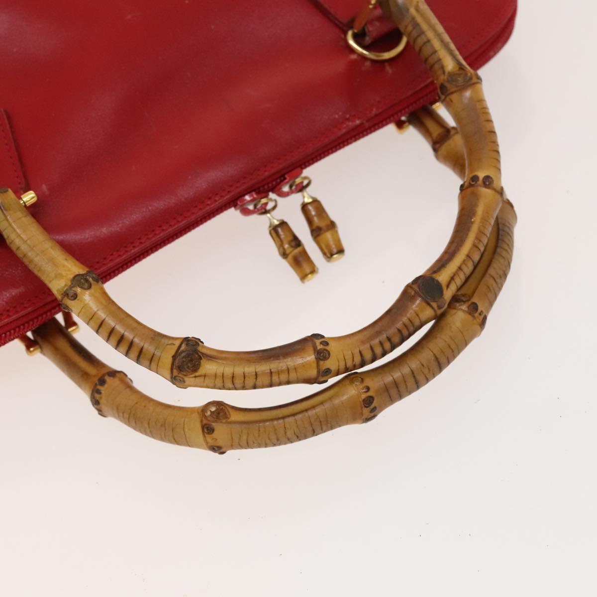 GUCCI Bamboo Hand Bag Leather Red Gold 000 2214 0289 Auth 129921