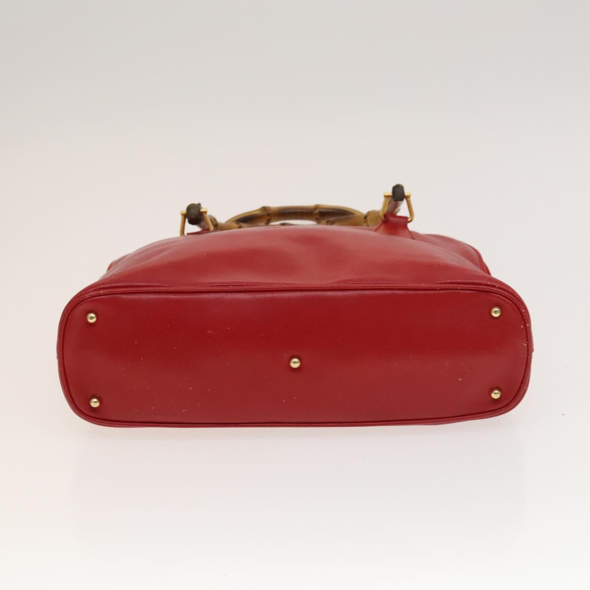 GUCCI Bamboo Hand Bag Leather Red Gold 000 2214 0289 Auth 129921
