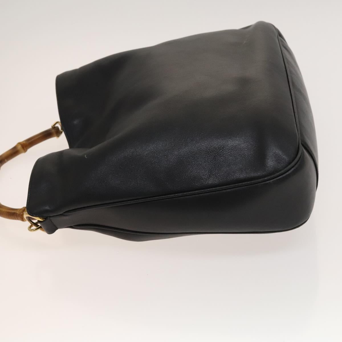GUCCI Bamboo Hand Bag Leather 2way Black Gold 001 1577 Auth 129922