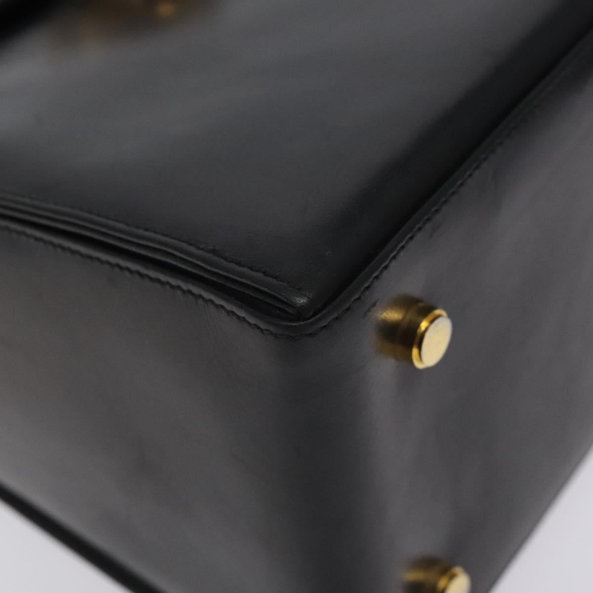 Salvatore Ferragamo Gancini Hand Bag Leather 2way Black Gold Auth 129924