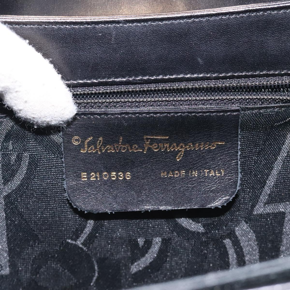 Salvatore Ferragamo Gancini Hand Bag Leather 2way Black Gold Auth 129924