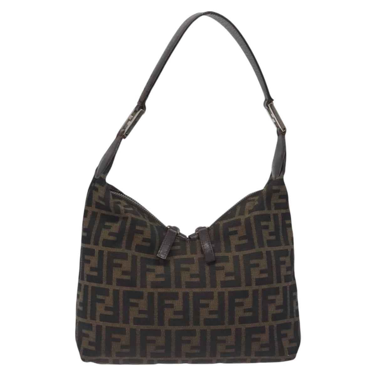 FENDI Zucca Canvas Shoulder Bag Black Brown Auth 129931