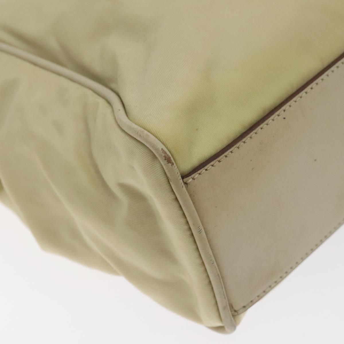 PRADA Hand Bag Nylon Leather Beige Gold Auth 129935