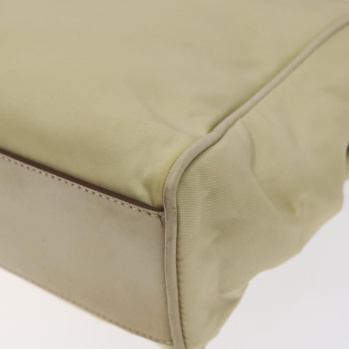 PRADA Hand Bag Nylon Leather Beige Gold Auth 129935