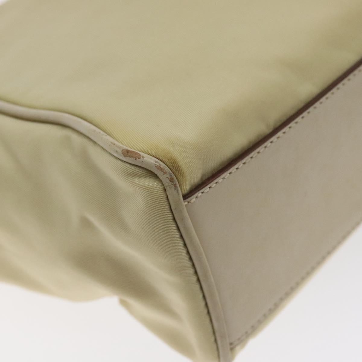 PRADA Hand Bag Nylon Leather Beige Gold Auth 129935