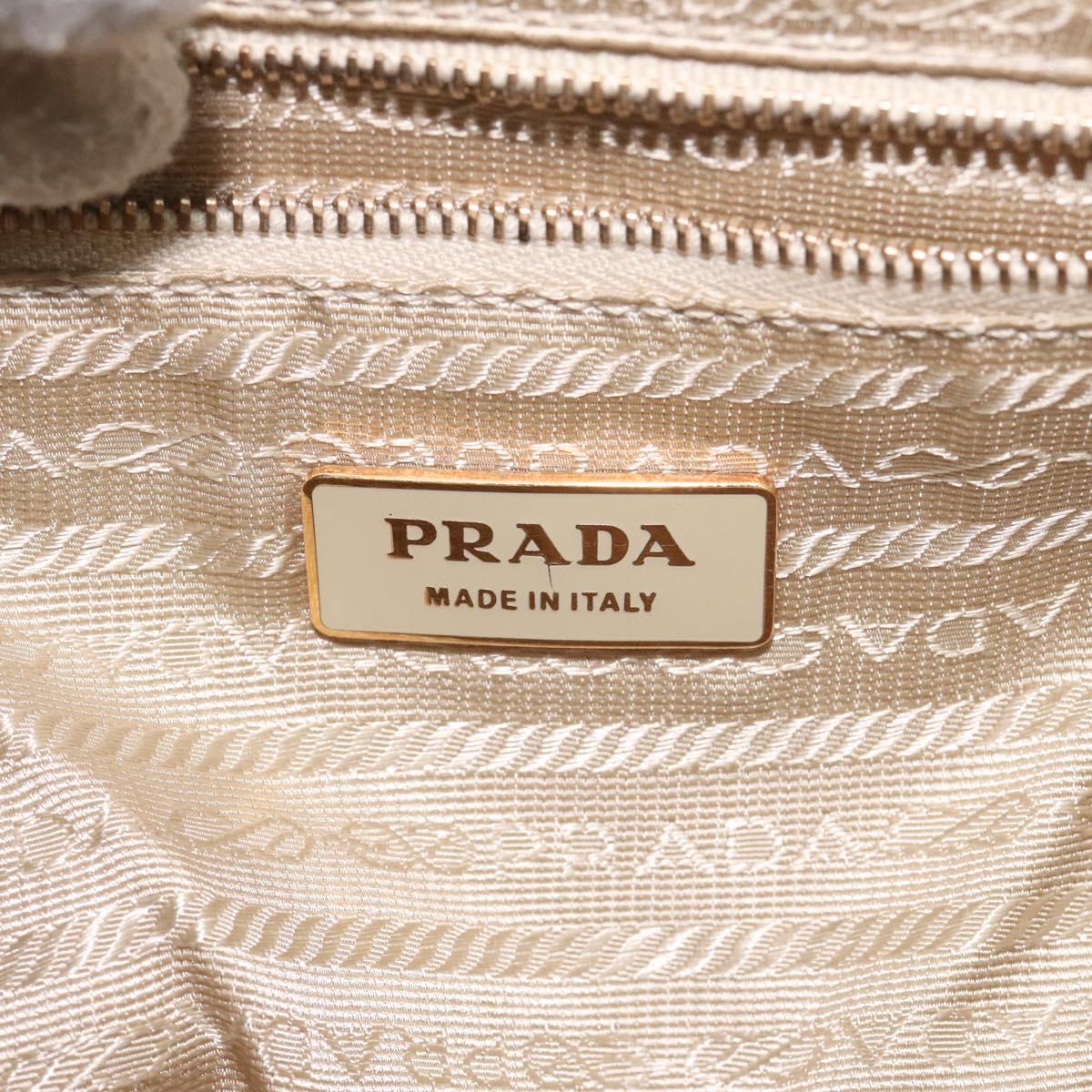 PRADA Hand Bag Nylon Leather Beige Gold Auth 129935