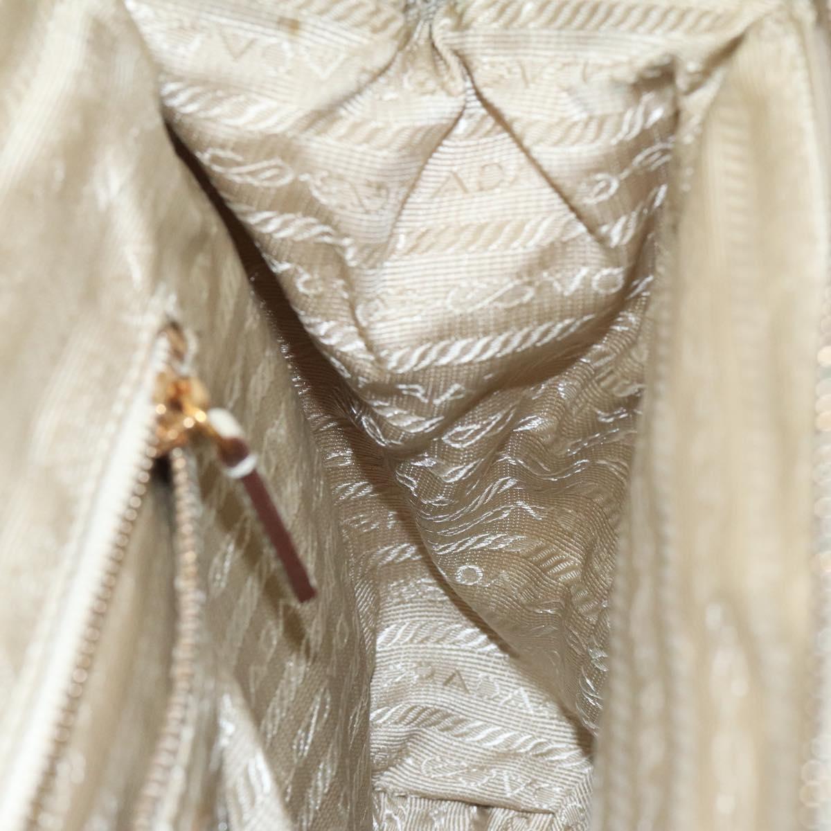 PRADA Hand Bag Nylon Leather Beige Gold Auth 129935