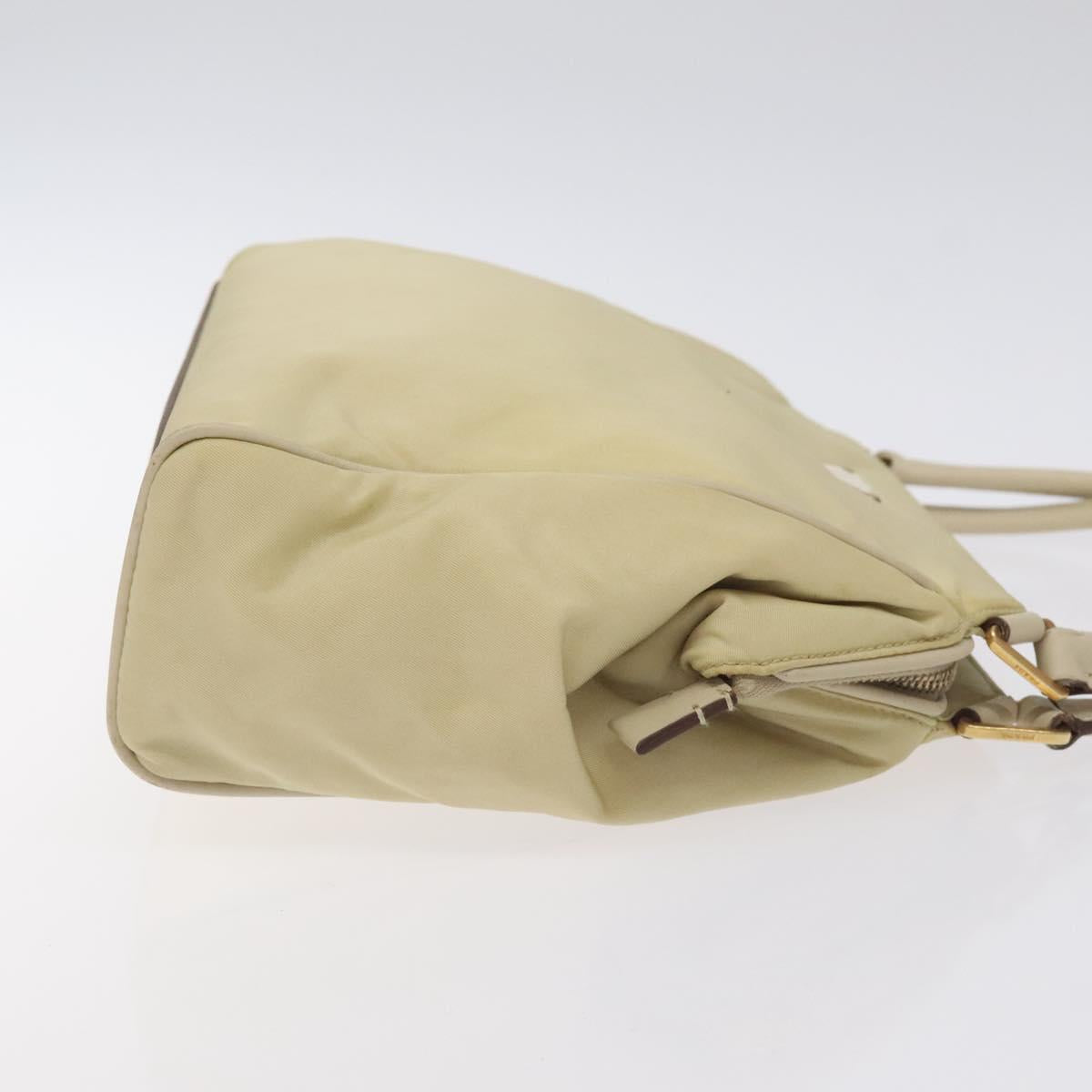 PRADA Hand Bag Nylon Leather Beige Gold Auth 129935