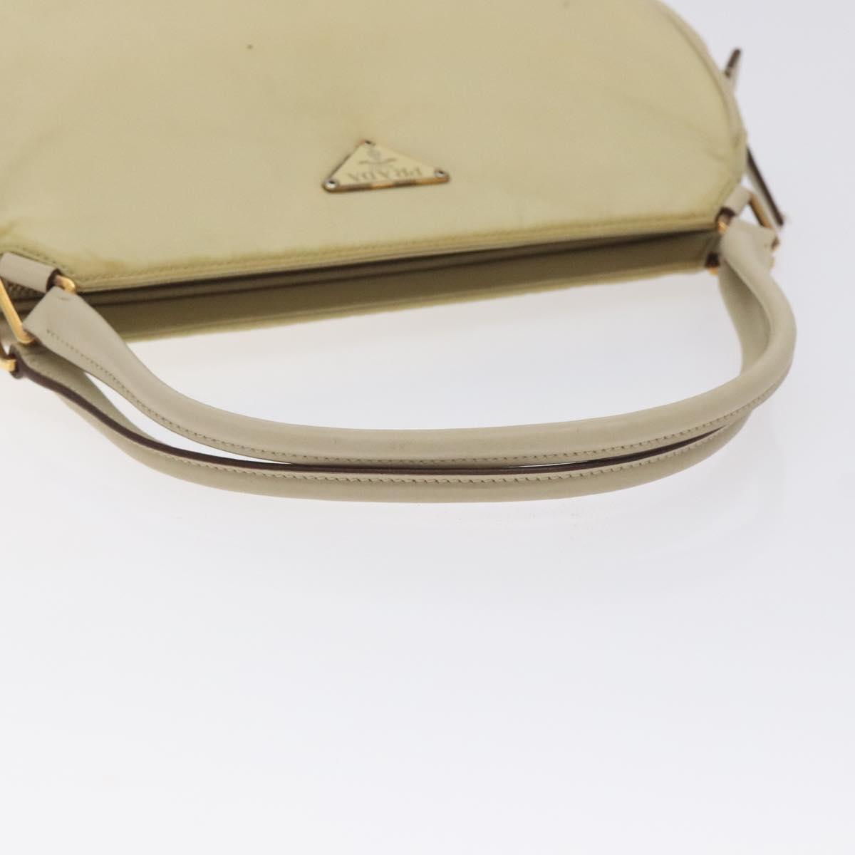 PRADA Hand Bag Nylon Leather Beige Gold Auth 129935