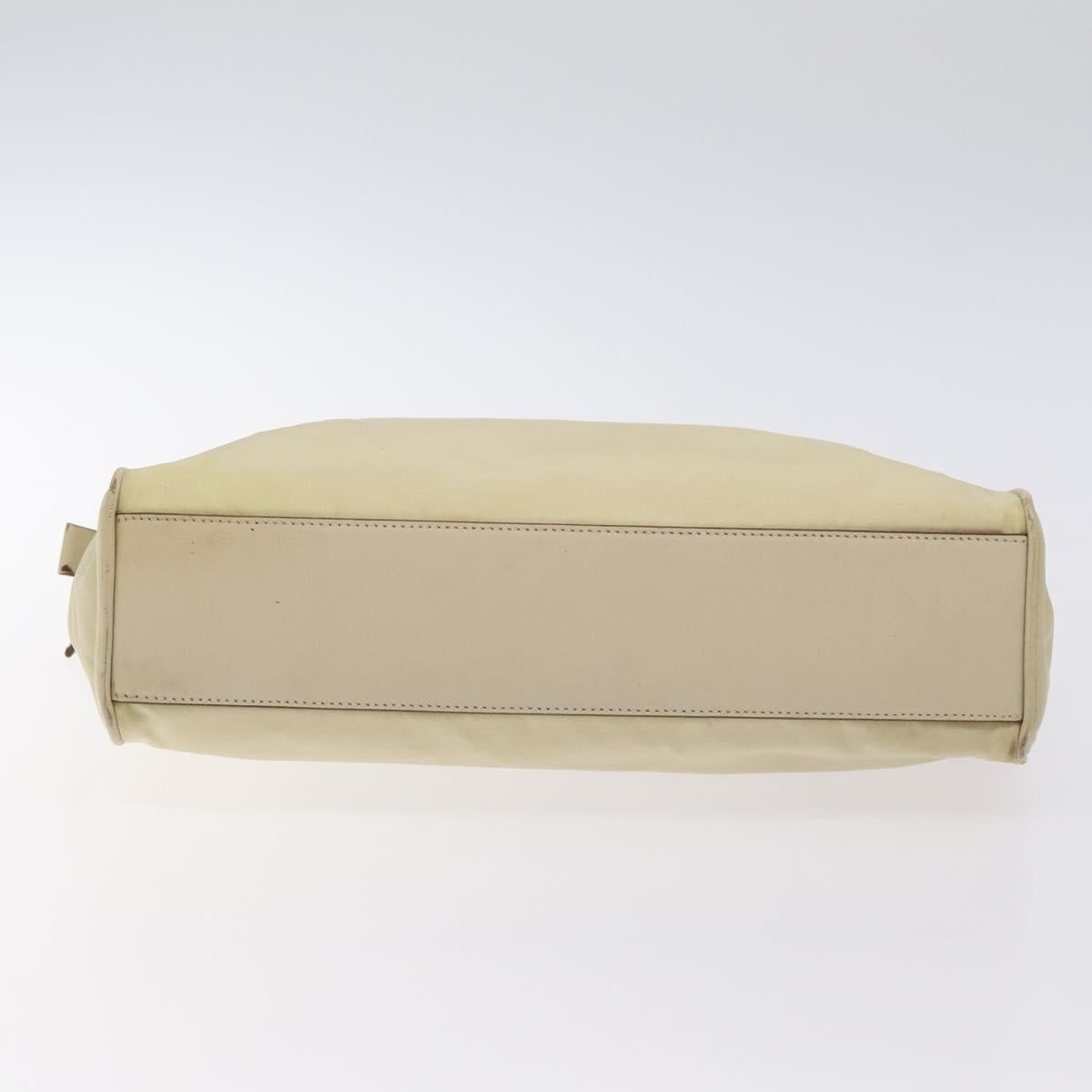 PRADA Hand Bag Nylon Leather Beige Gold Auth 129935