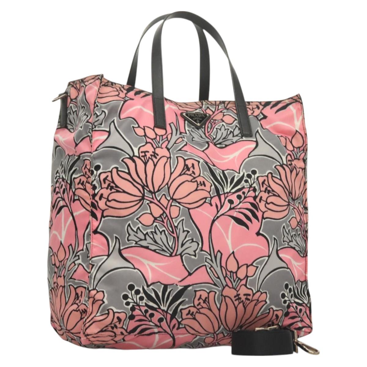 PRADA Tote Bag Nylon 2way Pink Silver Auth 129937