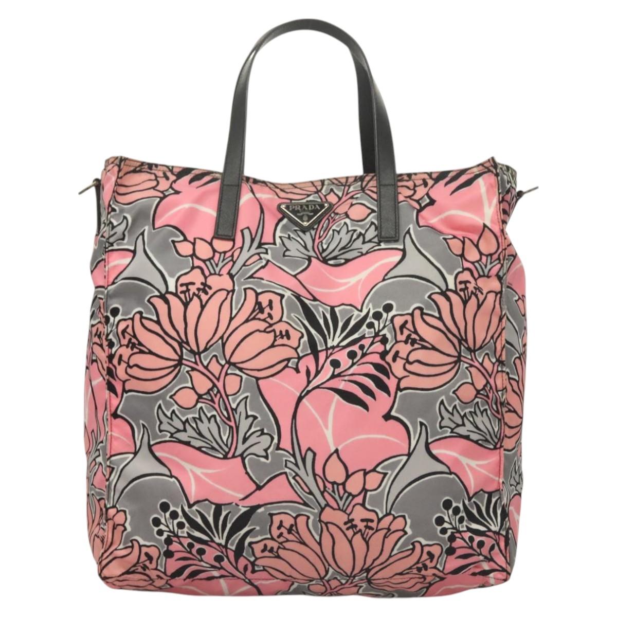 PRADA Tote Bag Nylon 2way Pink Silver Auth 129937